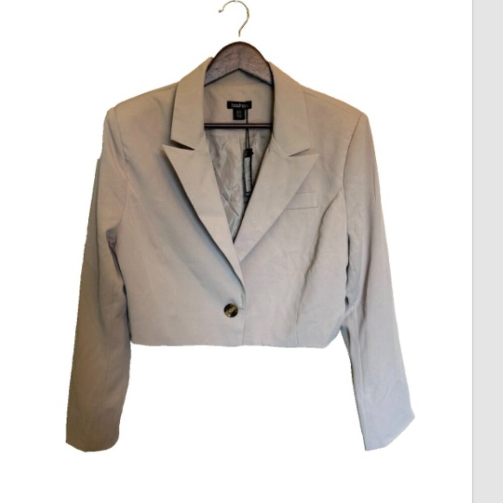 NWT Boohoo Women Oversized Cropped Boxy Tailored Blazer Size 12 Cream